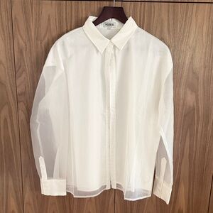 HEIRESS White Sheer Button-Front Blouse